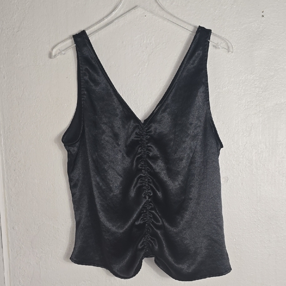 H & M Elegant Black Satin Sleeveless Top